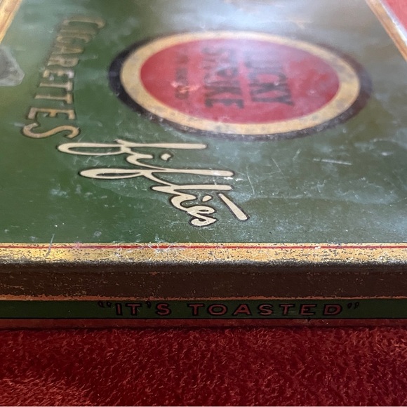 Vintage MCM LUCKY STRIKE Flat Fifties Metal Cigarette Tin - Picture 10 of 16